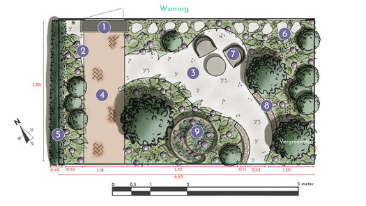 Voortuin Tuinontwerp Linda - Ronde vormen en natuurlijke stijl