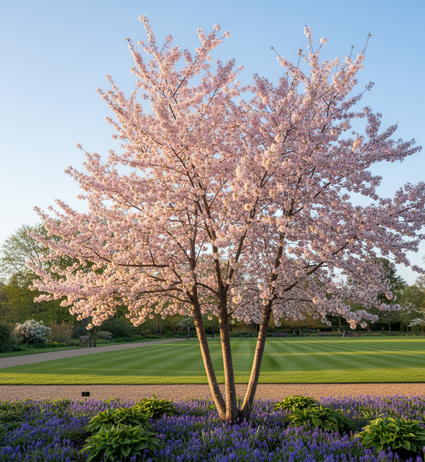 Prunus serrulata 'Amanogawa' meerstammig sfeerbeeld na enkele groeijaren