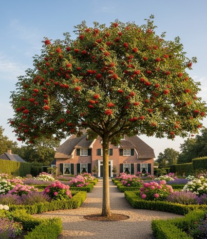 Zweedse lijsterbes - Sorbus intermedia hoogstam boom sfeerbeeld na enkele groeijaren.