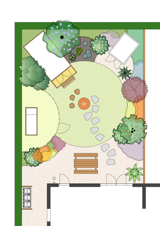 Tuinontwerp Nina - Natuurlijke Achtertuin met ronde vormen