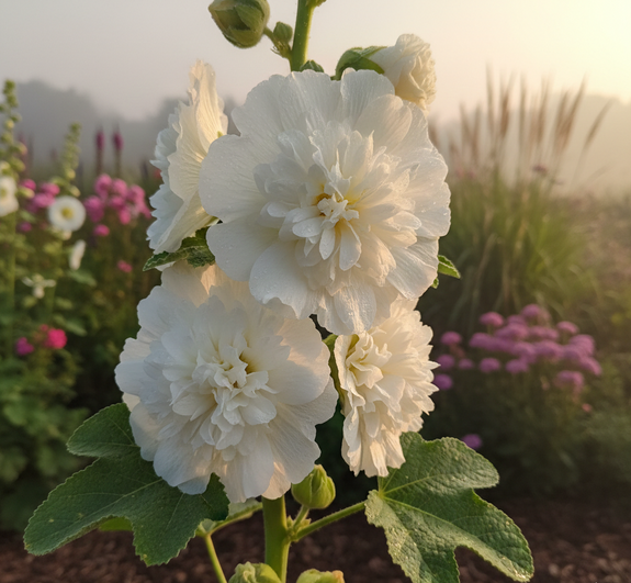 Stokroos - Alcea rosea 'Pleniflora' wit