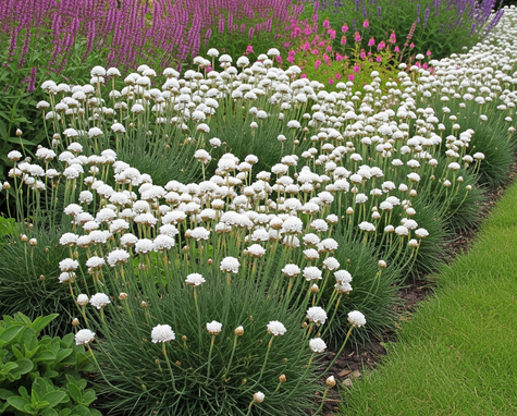Engels gras Armeria maritima 'Alba' vaste plant witte bloem