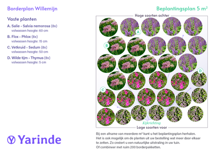 Borderpakket Willemijn - Borderpakket onderhoudsarm tuinplanten voor vogels, vlinders & bijen - Halfschaduw & Zon - Paars, Blauw & Roze