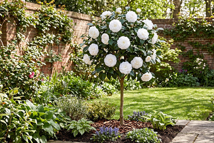 Camellia op stam - Camellia japonica 'Powder Puff' Halfstam