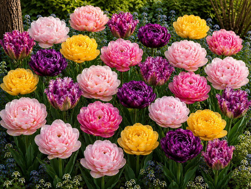Bloembollen Tulp pakket: Mix 55 bloembollen Paars, geel en roze