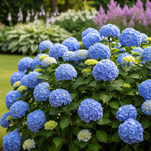 bloeit blauw op zure grond en roze of neutrale bodems