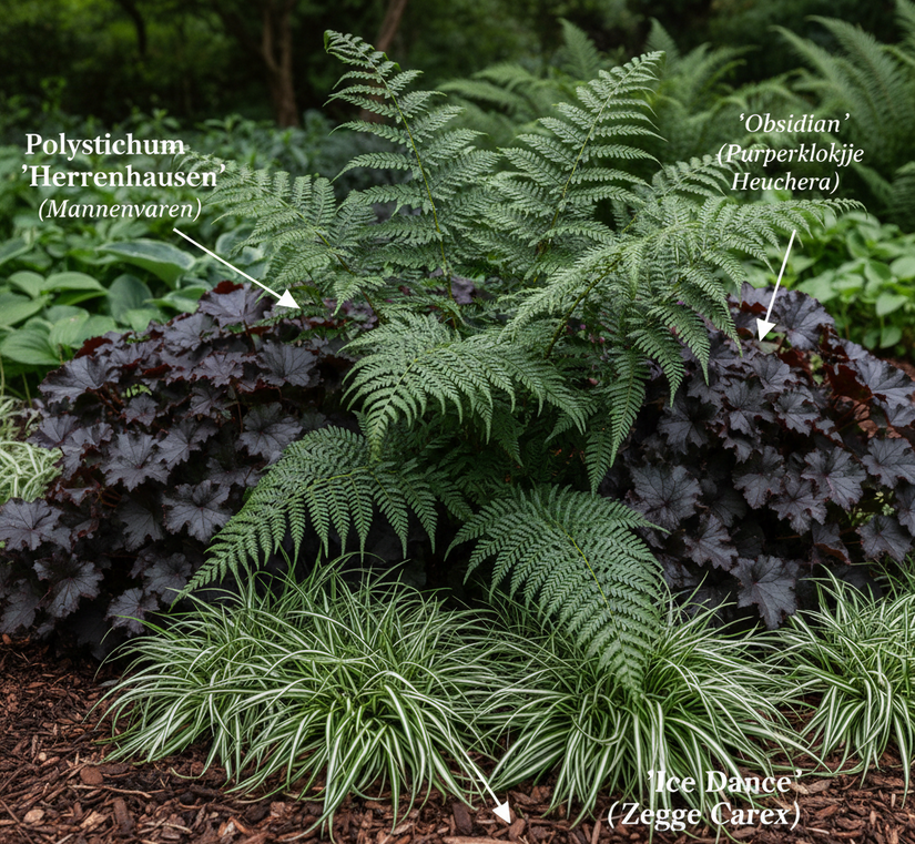 Naaldvaren - Polystichum setiferum 'Herrenhausen' (Wintergroene varen)
